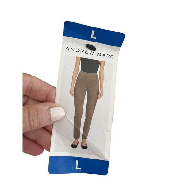Andrew Marc Women L Taupe Faux Suede Stretch Pant Legging Control Waist NWT Prep - Picture 2 of 5